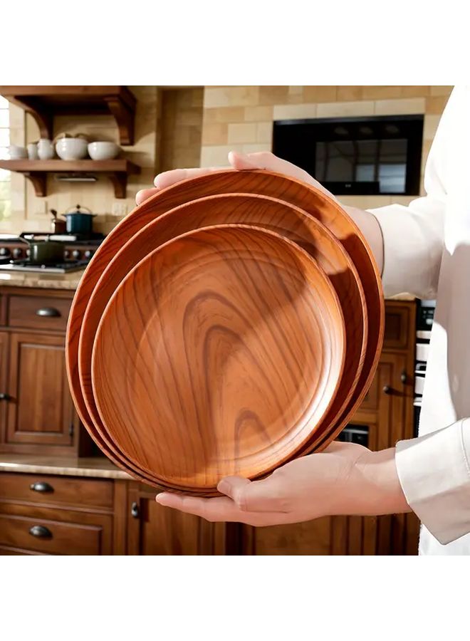 Wood Grain Color Dinner Plates Set Of 4 Medium Thickened Plastic For Home Restaurant Party - Image 2